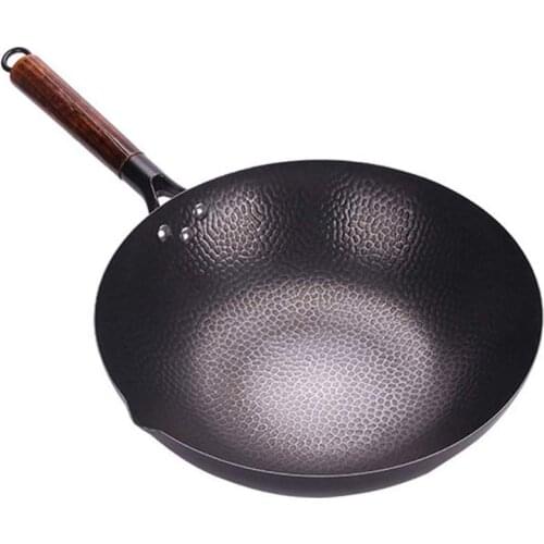 High Purity Iron Hand Forged Wok Chinese Pot Non-coating Woks For Kitchen Traditional Handmade Woks Non-Stick Flat-Bottom Pan