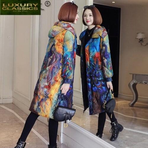 Womens Winter Down Jacket Woman Parkas 2021 Korean Floral White Duck Down Coat Female Long Puffer Women Coats Hiver 2002