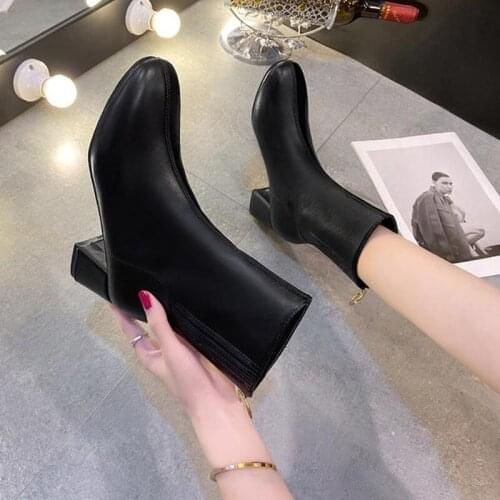 White Mid-Calf Boots Brand WomenShoes Round Toe Boots-Women Zipper Low Fashion Mid Calf 2021 Autumn Rubber Med Ladies Lace-U