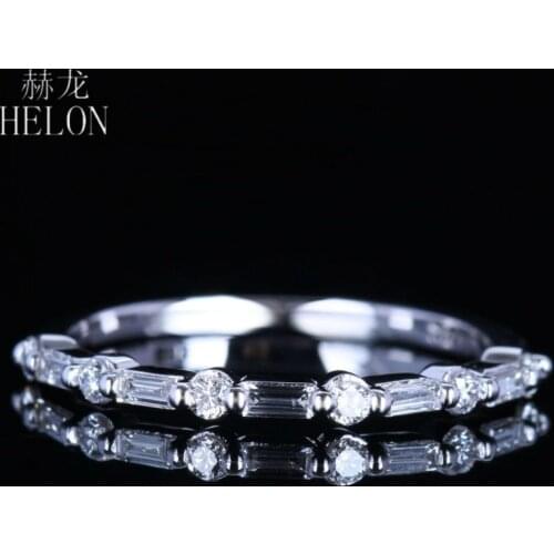 HELON Moissanite Ring Solid 14K White Gold VVS/GH Genuine Moissanite Women Fine Jewelry Half Eternity Engagement Wedding Ring