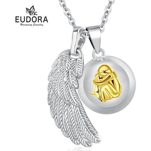 Eudora 20mm Round bell girl hug dog Wing Harmony Bola Ball Angel Caller Pregnancy Pendant Necklace for Women Mom Jewelry B362