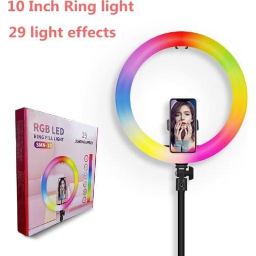 10inch USB Selfie Light Ring Lamp LED RGB Colorful Dimmable Ring Light with Tripod Ringlight with Stand for TikTok Youtube Live