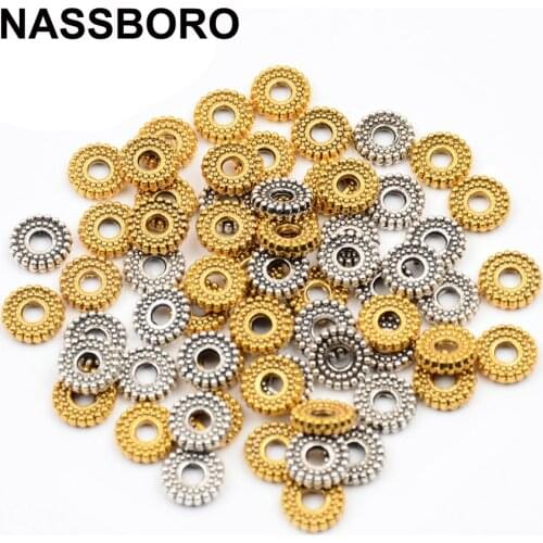 100pcs/lot 2*8mm Antique Silver Gold Flat Round Circle Gearwheel Spacer Beads DIY Jewelry Accessories Beaded Bracelet