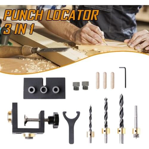 3-in-1 Woodworking Doweling Jig Kit Adjustable Drilling Guide Puncher Locator with Drill Bits Carpentry Tools In Stock