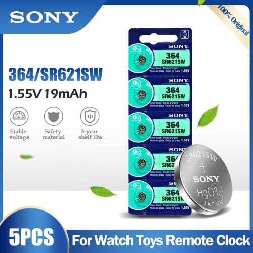 5PCS Sony 364 SR621SW AG1 LR621 621 164 531 SR60 LR60 1.55V Silver Oxide Battery For Watch Toy Calculator Meter Button Cell Coin