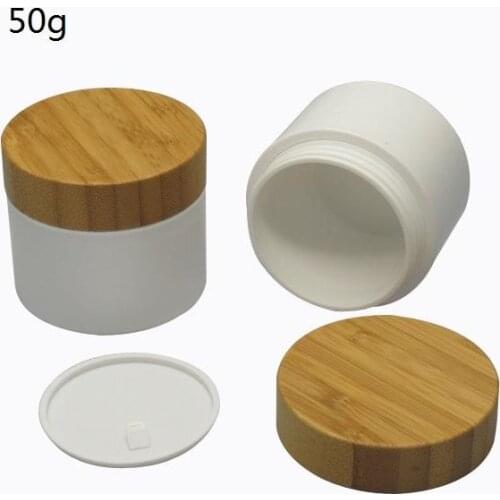 15G/250G PP Jar With Wooden Lid Small size bamboo face cream jar white bamboo plastic jars for cosmetic cream with bamboo lids