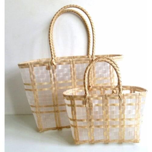 Big New Transparent Plastic Woven Bags Hand Basket Jelly Shoulder Bag Clear Cummer Beach Cabbage Pastoral Leisure Bag