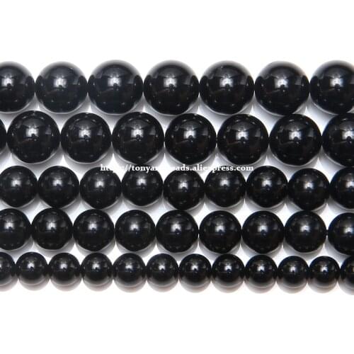 A quality Natural Genuine Black Tourmaline Stone Round Loose Beads 15" Strand 6 8 10 12MM Pick Size For Jewelry