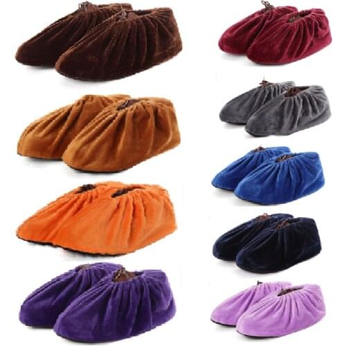 For Home Hotel Flannel Shoes Covers Household Reusable Solid Color Thick Non-slip Indoor Foot Cover Dust Fabric Shoe Coves