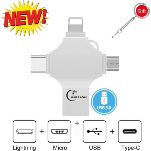 New INGELON 4 In 1 Design USB Flash Drive For iphone USB 3.0 128GB Memory Stick OTG Pen Drive 16GB 32GB 64GB USB Personalizzata