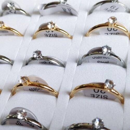 Wholesale 36 pcs 2mm mix Inner and outer arc Fashion Zircon Stainless steel Ring Women Jewelry