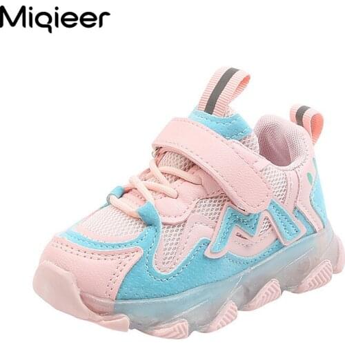 Girls Sneakers Kids LED Shoes Children Spring Summer Breathable Mesh PU Leather Sports Shoes Baby Boys Toddler Casual Sneakers