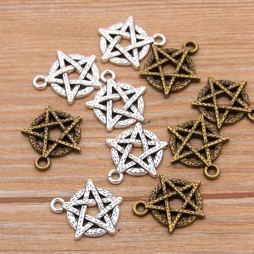 20PCS 17X20mm 2 Color Round Charms Five-Pointed Star Pendant Jewelry Metal Alloy DIY Necklace Bracelet Earrings Handwork Marking