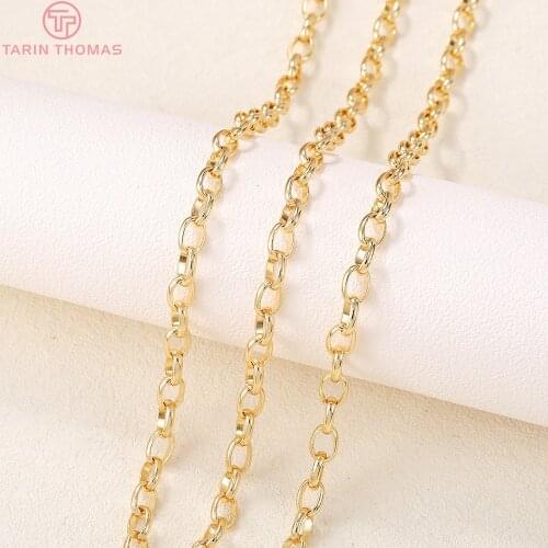 1 Meter Width 5MM Thickness 1.5MM 24K Gold Color Brass Round Necklace Chains High Quality Diy Jewelry Findings Accessories