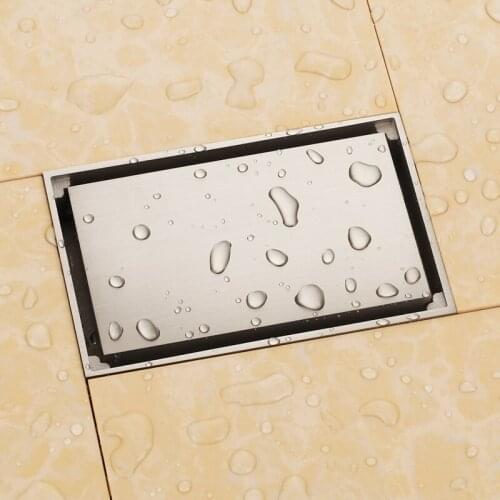 Bathroom Brushed Nickel Soild brass 140*90mm Tile Insert Square Floor Waste Grates Bathroom Shower Drain Floor Drain