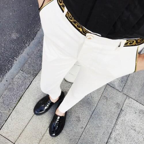 Fashion men nightclub KTV suit pants white black Phnom Penh slim pants men spring and autumn man pant size 28-34