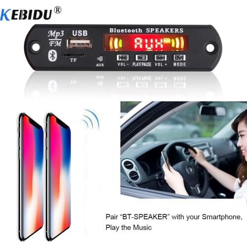 KEBIDU 5-12V MP3 Player Bluetooth Decoder Board Car Kit Hand-free Call Recording FM Radio TF USB 3.5mm AUX Audio Colorful Screen