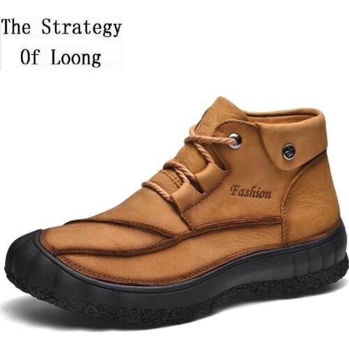 Spring Autumn New Outdoor Men Genuine Leather Lace-Up Rivet Ankle Short Equestrian Boots Winter Male Plush Knight Boots 2020411