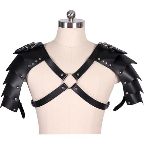 Mens Bondage Lingerie Faux Leather Adjustable Body Chest Harness Bondage Costume Mens Harness Suspenders With Shoulder Armors
