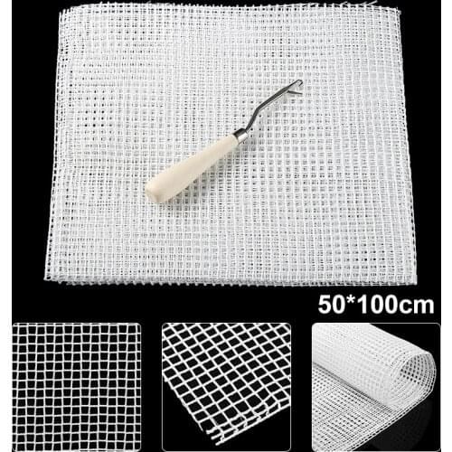 50x100cm DIY Blank Rug Hooking Mesh Canvas Latch Hook Rug Making Carpet Kit with Crochet for Embroidery Crafts Decoration