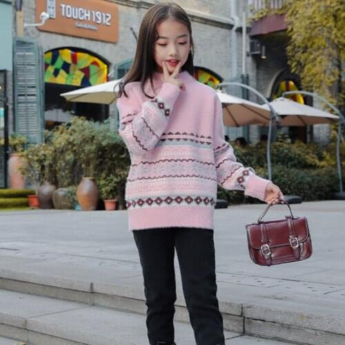 New Girls Sweater Babys Coat Outwear 2021 Mink Fleece Thicken Warm Warm Winter Autumn Knitting Pullover Childrens Clothing