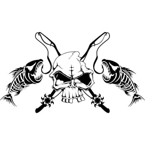 New Funny Fishing Skull Skeleton Fish Rod Reel Hook Car Decals PVC Car Stickers Good Quality Waterproof Sun Protection Anti-UV