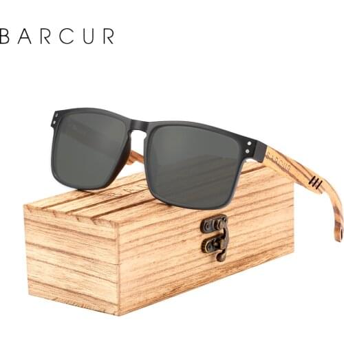 BARCUR Wood Brand Designer Sunglasses Zebra Temple Wooden Sun Glasses Men Polarized Vintage Women Square Frame UV400