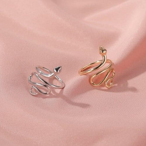 Simple Twining Snake-Shape Retro Curved Glossy Surface Adjustable Silver Plated Golden Copper Open Rings for Women & Men