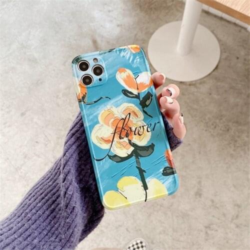 Retro Sweet Flower oil painting art Korean fashion Phone Case For iPhone 11 12 Pro Max Xr Xs Max 7 8 Plus 7Plus case Cute Cover