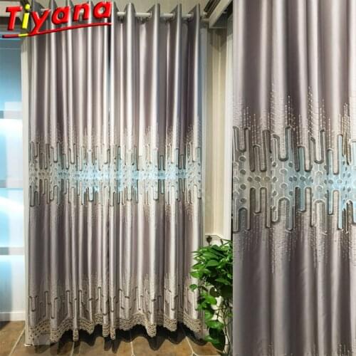 Luxurious Silver Grey Geometric Hollow Out Curtain for Living Room Modern Semi-blackout Curtains for Bedroom X-HM658#VT