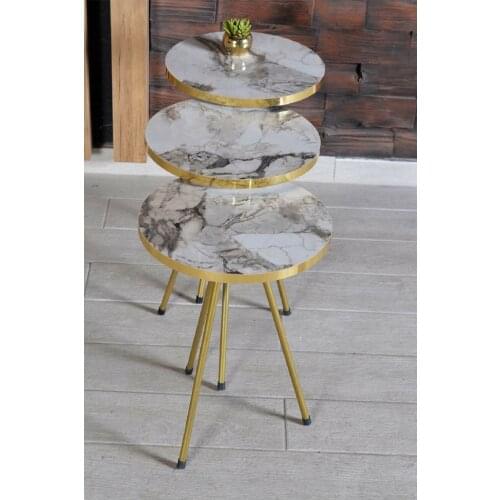 Modern Nesting Table 3 Pieces Scandinavian Style Round Living Room Tea Coffee Service Table De Monte Side Table Gold Metal Leg