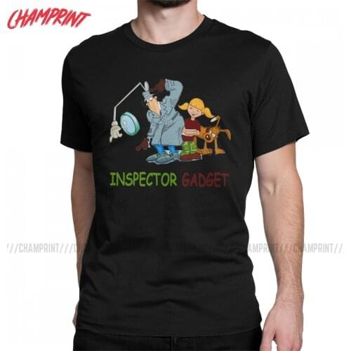 Awesome Inspector Gadget Vintage T-Shirts for Men Round Collar 100% Cotton T Shirts 80s Cartoon Short Sleeve Tees Adult Tops
