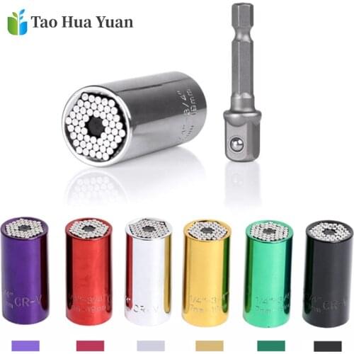 Universal Torque Wrench Head Set Socket Sleeve 7-19mm Power Drill Ratchet Bushing Spanner Key Magic Grip Multi Hand Tools Set AA