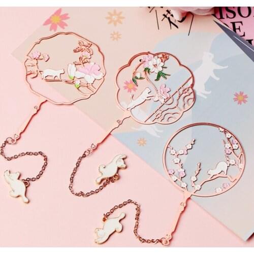 Lovely Girls Bookmarks Marcapaginas with Gift Box Classical Flower Gift Bookmarks Creative Brass Marque Page Birthday Gifts