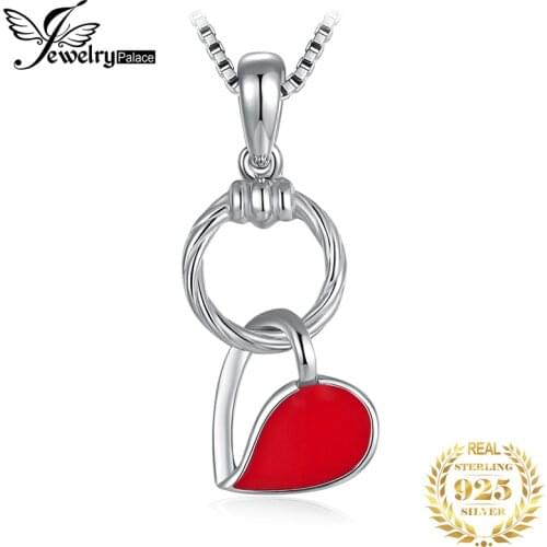 JewelryPalace Red Heart Love You Pendant 925 Sterling Silver Enamel Pendant Necklace for Women Fashion Jewelry Lover No Chain