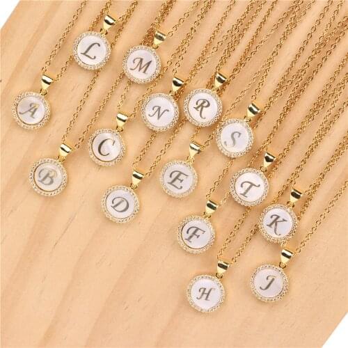 DOREMI A-Z Letter Necklace with Hook Micro Zircon Shell Wafer English Lettered Pendant Necklace Women Universal Choker