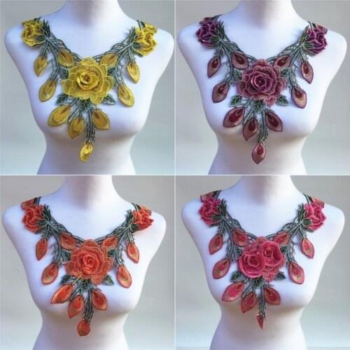 1pcs Fabric 3D Colorful Flower Venise Lace Sewing Applique Collar Neckline Applique Diy Craft Neckline Sewing Accessories C152