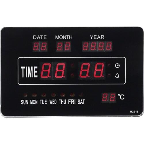 110-220V Wall Hanging LED Digital Clock Calendar Temperature Day Clock Real-time Temperature Display For Home Livingroom Decor