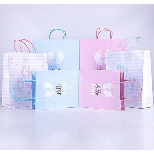 12pc Baby Shower Gender reveal пакеты подарочные 1st birthday Party paper упаковка gift bag Baby Supplies clothing shopping bag