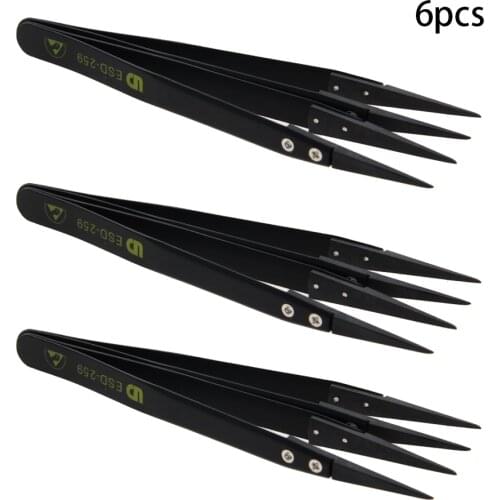 2~6pcs Stainless Steel Tweezer Anti static Tweezers Replaceable Tip ESD-259/259A/2A/7A for Electronics Jewelry-Making Lab