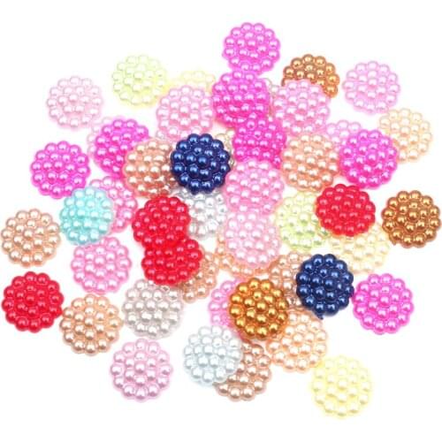 200pcs Mixed Round Flower Pearl Crafts Christmas Decoration Flatback Cabochon Embellishment For Scrapbook DIY Accessoris