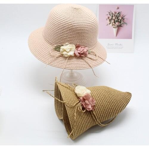 2020 Parent-child Girl Cute Flowers Sun Hats Womens Straw Beach Hat with Wide Brim Ladies Shade Hat Summer Sun Protection Hat