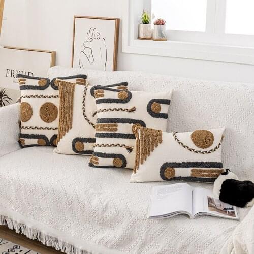45x45cm Hand-tufted geometric tassel cushion cover sofa cotton throw pillow case lumbar pillow cover
