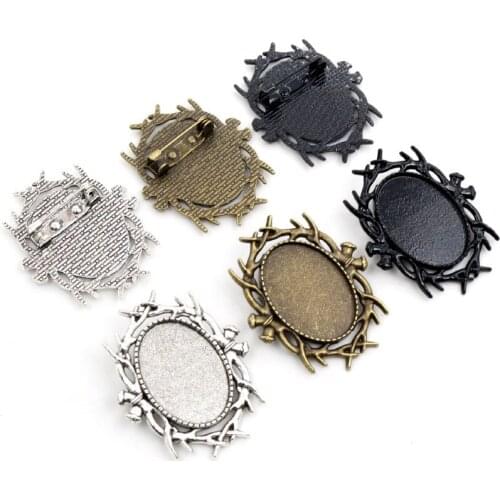 5pcs 18x25mm Inner Size Antique Silver Plated and Bronze Brooch Pin Classic Style Cameo Cabochon Base Setting
