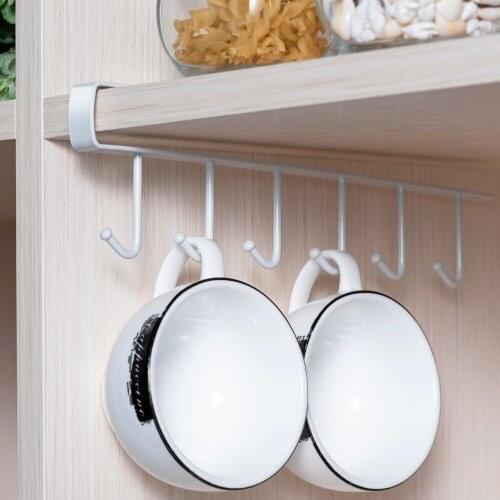 6 Hooks Multi-Function Under The Closet Hanging Organizer,Kitchen Storage Rack Hooks Utensil for Mug/Cabinet/Dish (White)