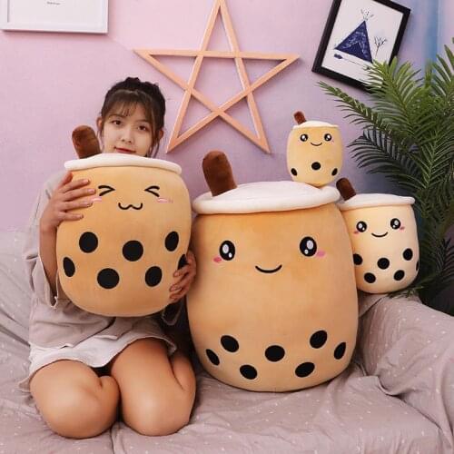 Anime 24cm Bubble Tea Plush Toy Stuffed Food Milk Tea Soft Doll Boba Fruit Tea Cup Pillow Cushion Kids Toys Birthday Gift Deco