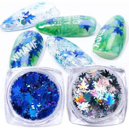 Sequins Glitter Style Leaf Decoration 3d Nail Art Glitter Flakes Fall Leaves Design Laser Maple Leaf Nail Decorations Manicure