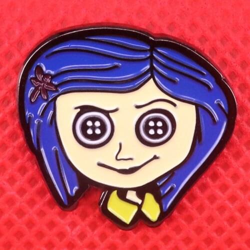 Coraline enamel pin little girl brooch creepy animation badge cute pins women shirts jackets accessories