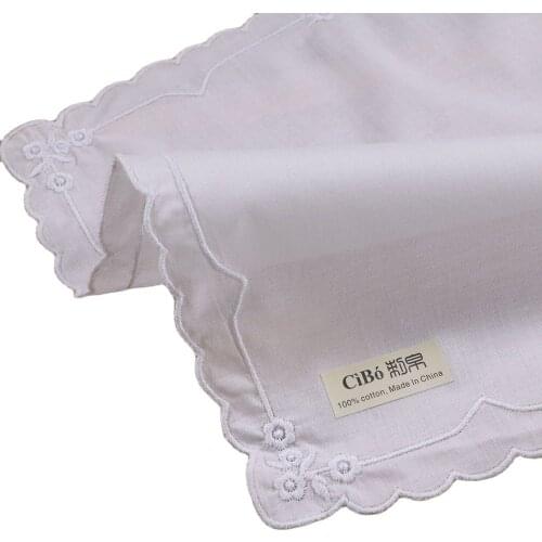 C008 White Embroidery Rose Handkerchiefs Cotton Hankies suitable for embroidery or printing Women Ladies Wedding Holiday Gifts