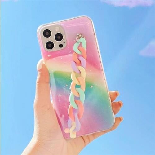 Glitter Rainbow Stars Phone Case For Xiaomi Redmi Note 9 Pro 9S Note 8 8T K20 Pro MI 9T 10 A3 CC9 9 Lite Wristband bag Cover
